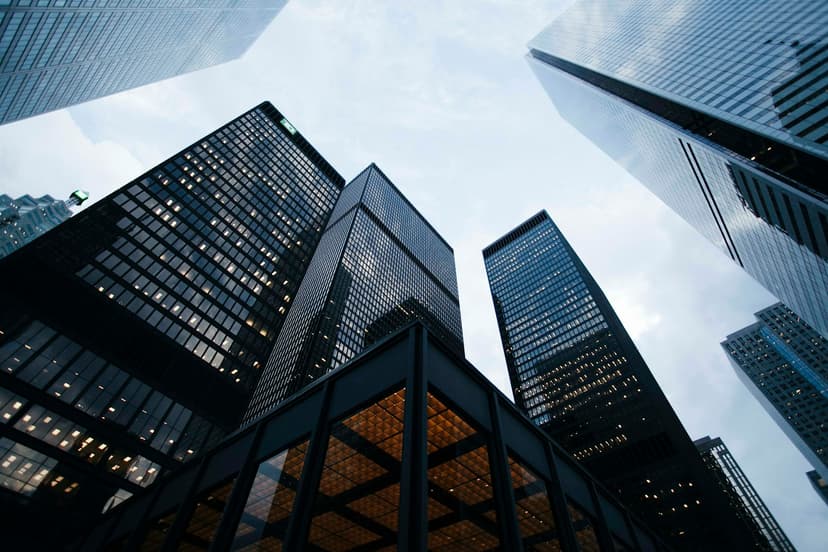 Corporate architectural facade under clear sky