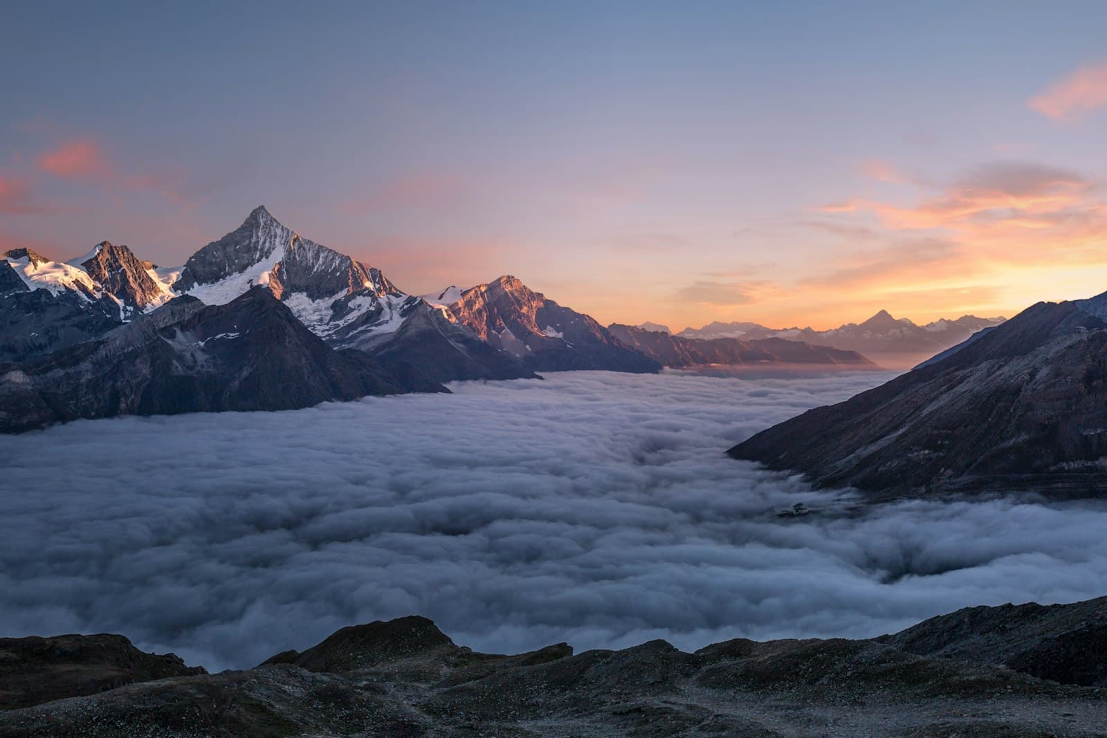 Source photograph of a mountain lake caught mid-analysis by StockPilot AI before metadata generation
