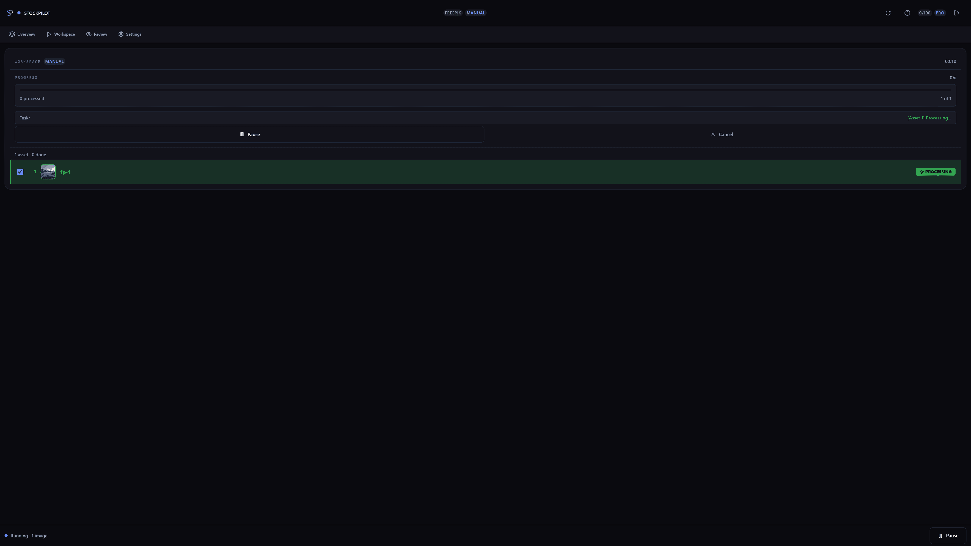StockPilot AI side panel showing the generated title, description, and keywords for an uploaded photograph